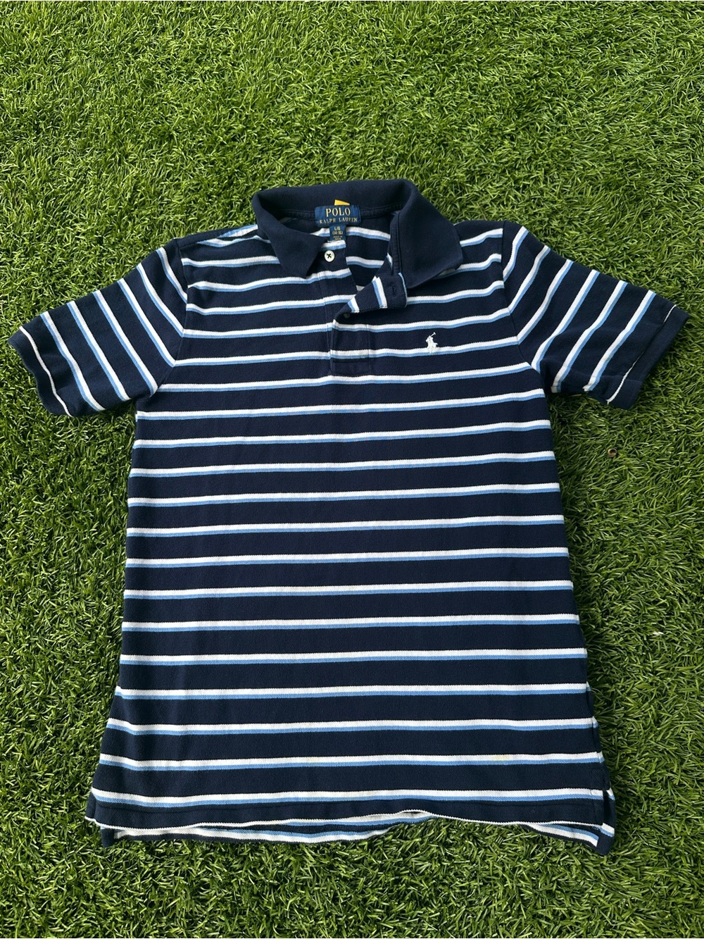 Polo Ralph Lauren Boys Striped Polo Shirt Size L 14-16 Navy Blue
